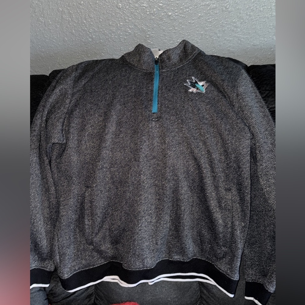 NHL Sharks Charcoal Zip-Up Sweater with Teal Detail